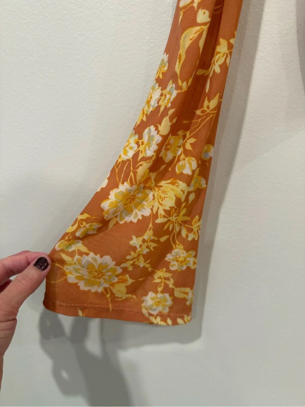 Free People Floral Sheer Mesh Tie Front Button Up Blouse Orange Yellow XS